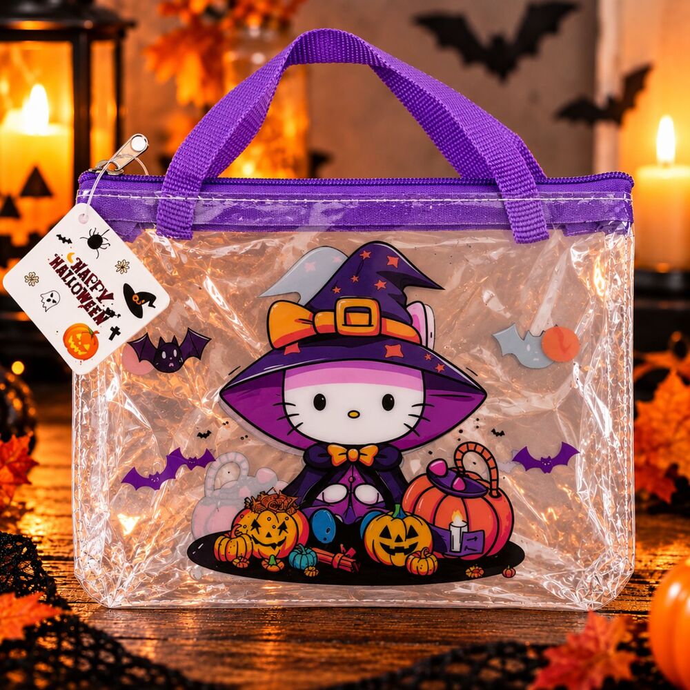 Sanrio Hello Kitty Purple Witch Halloween Clear Zipper Pouch NWT